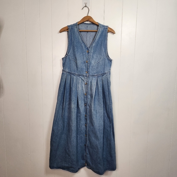 Vintage Denim Button Up Jean Dress 90s 1990s Cottagecore Boho Western Size Small - Picture 2 of 10